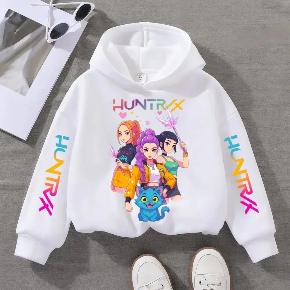 Color: WHITE, Kid Size: 140 - KPOP Demon Hunters Children's Sweatshirt Girls' Clothes Girls' Sweatshirt autumn 2024 New Cute Fashion Hoodie