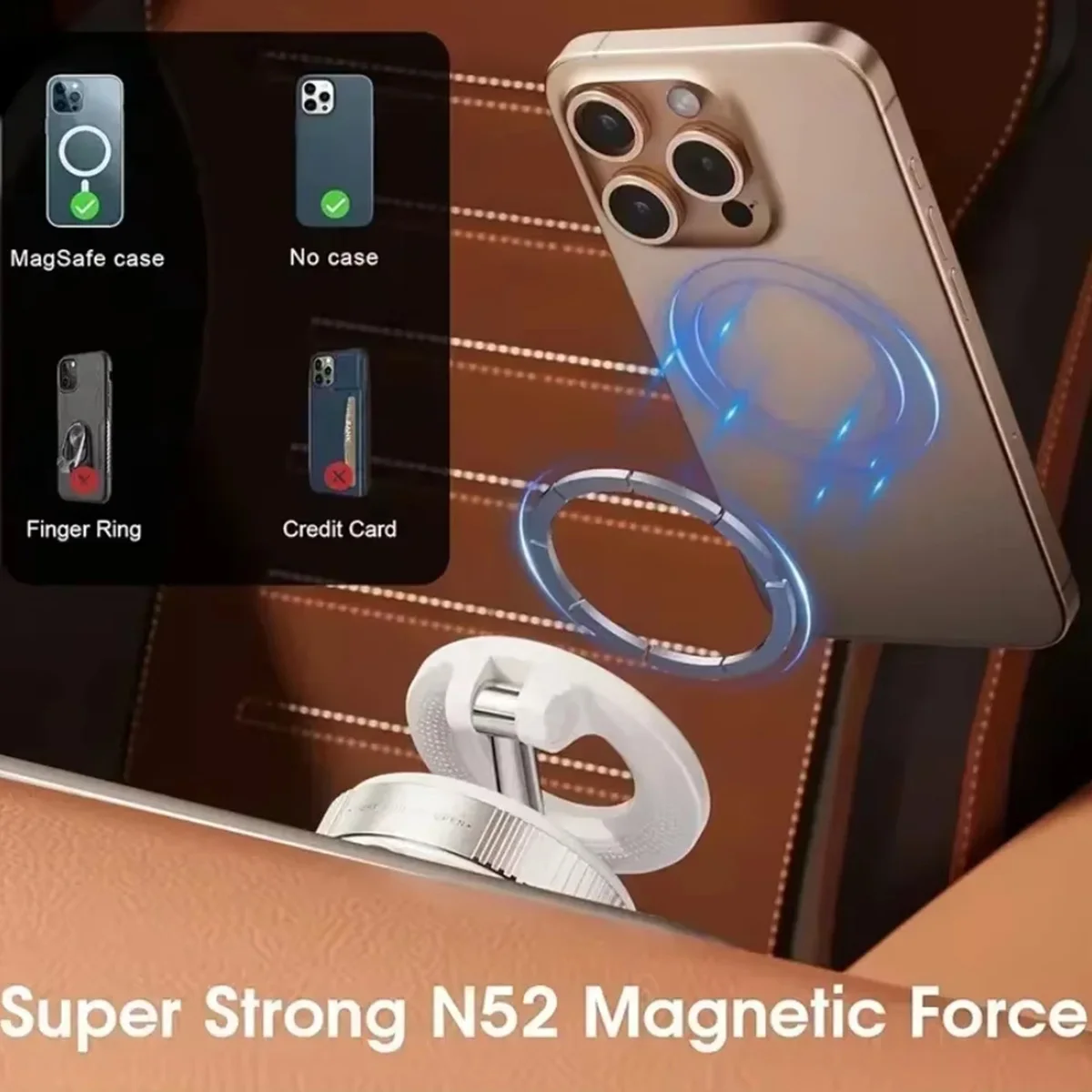 Color: Orange - Car Phone Holder Strong Magnetic Car Phone Mount 360?° Foldable Vacuum Magnetic Phone Holder For GPS All Smartphones For Car Desk