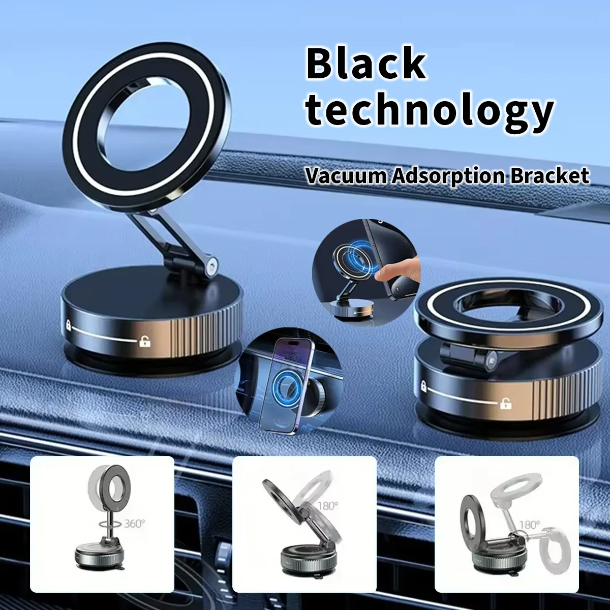 Color: Orange - Car Phone Holder Strong Magnetic Car Phone Mount 360?° Foldable Vacuum Magnetic Phone Holder For GPS All Smartphones For Car Desk