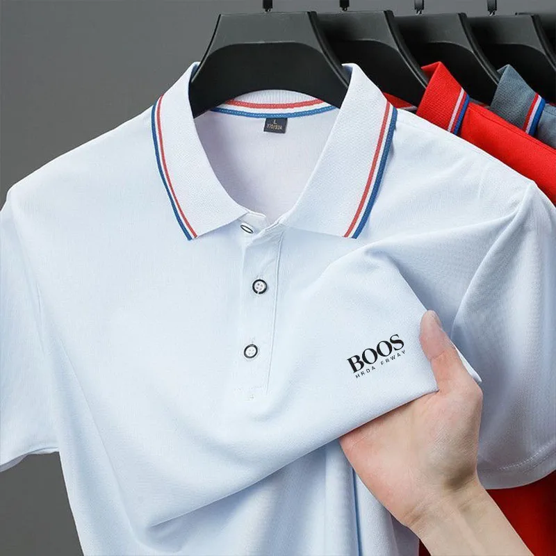 Color: Beige, Size: XXXL - 2025 Summer New Men's Short Sleeved Embroidered Polo Shirt Breathable Lightweight Shirt Luxurious Top Casual Lapel Men's T-shirt