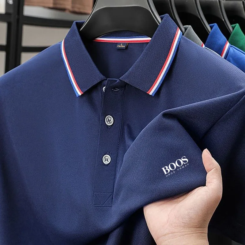 Color: Beige, Size: XXXL - 2025 Summer New Men's Short Sleeved Embroidered Polo Shirt Breathable Lightweight Shirt Luxurious Top Casual Lapel Men's T-shirt