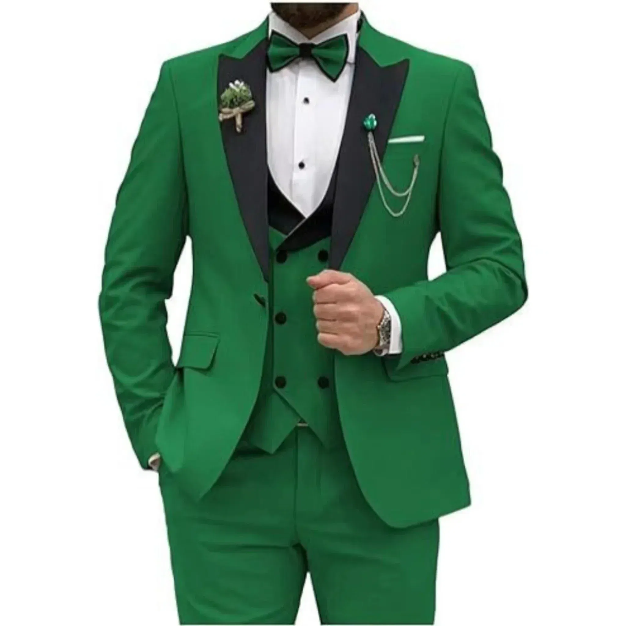 Color: green, Size: M - Men Suit Colorful Luxury Blazer Vest And Pant Sets 3 Piece Birthday Dress Business Prom Evening Party Costumes High Quality