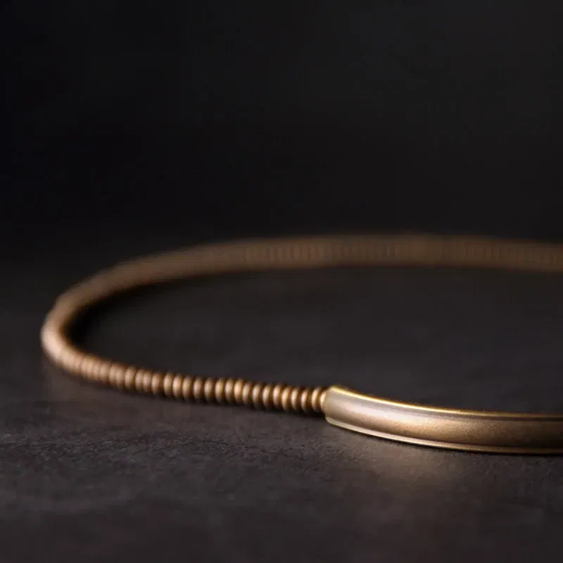 Length: 20cm - Metallic Copper Lava Stone Handmade Bracelet Multi Row Jewelry For Men Women Rock Street Hardwear Original Design Bangle