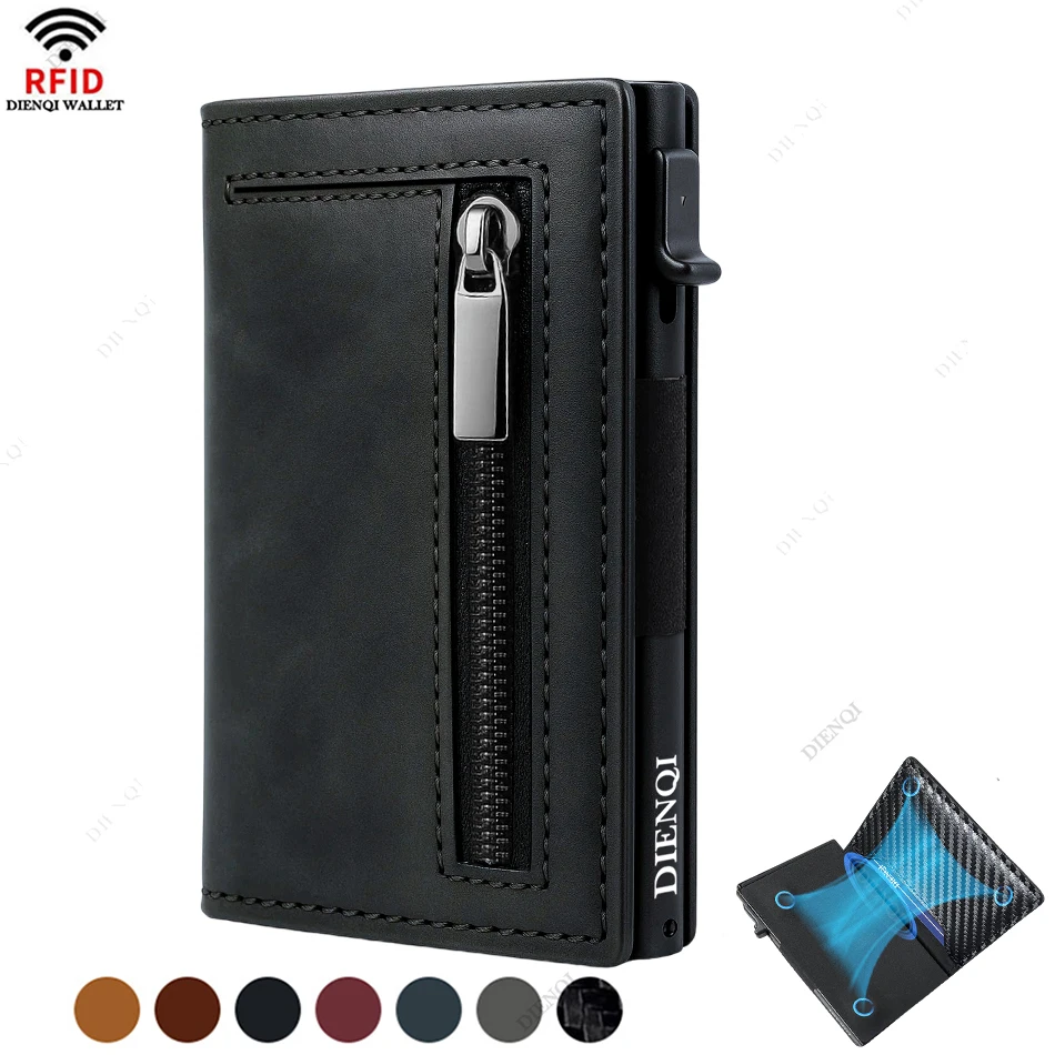 Color: GRAY - Rfid Credit Card HolderMen Wallets Luxury Money Bag Purse Metal Aluminium Slim Thin Small Smart Minimalistic Wallets for Men