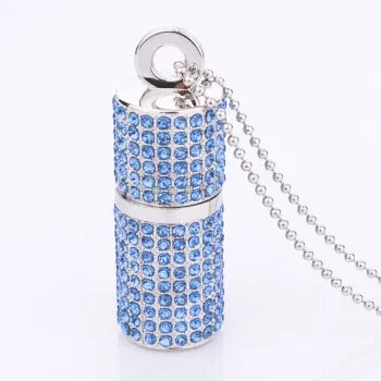 Color: Blue, Capacity: 32GB - JASTER Crystal cylindrical USB Flash Drive  fashion metal diamond pen driveu disk pendrive 4GB 8GB 16GB 32GB 64GB memory stick