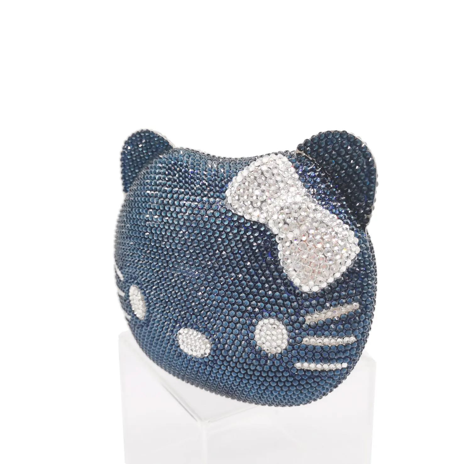 Color: Dark Grey - Luxury Navy Blue Crystal Animal Evening Bags Cat Designer Party Purse Ladies Clutch Bags Women Handbags