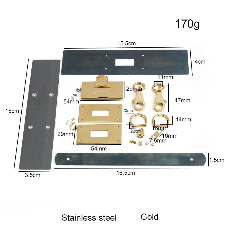 Color: dark green, Size: L - Gold,Silver Stainless Steel Metal Rectangle Hanger Clasp Locks For DIY Craft Handbags Purse Bags Buckles Hardware Accessories