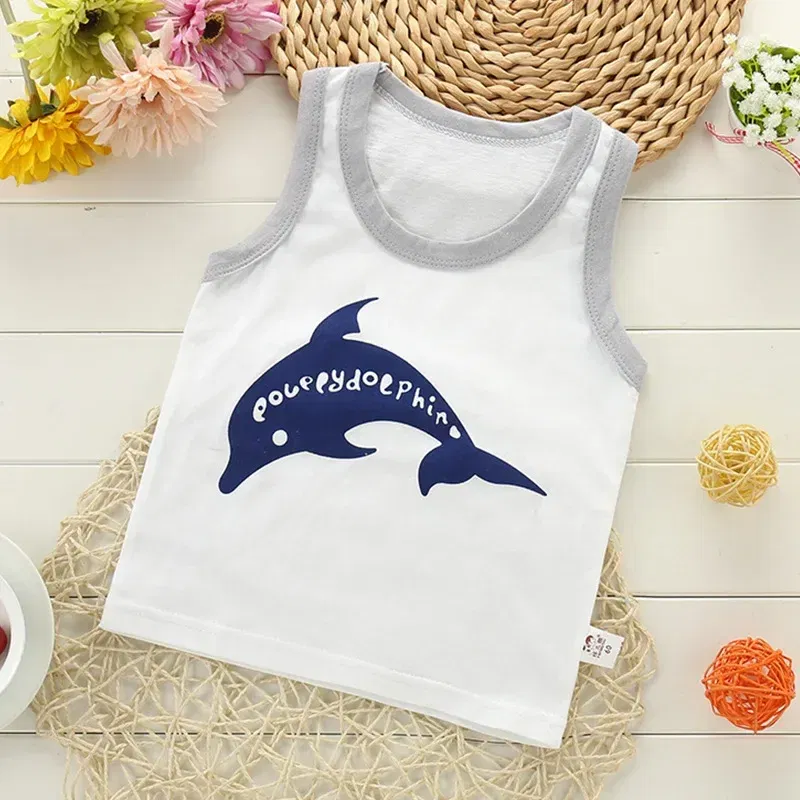 Color: GRAY, Kid Size: 9 - Summer Kids Tops Clothes Tank Sleeveless Breathable Cotton Children T-shirt Vest Top Clothing Outfit Cartoon Boys Girls 0-7Years