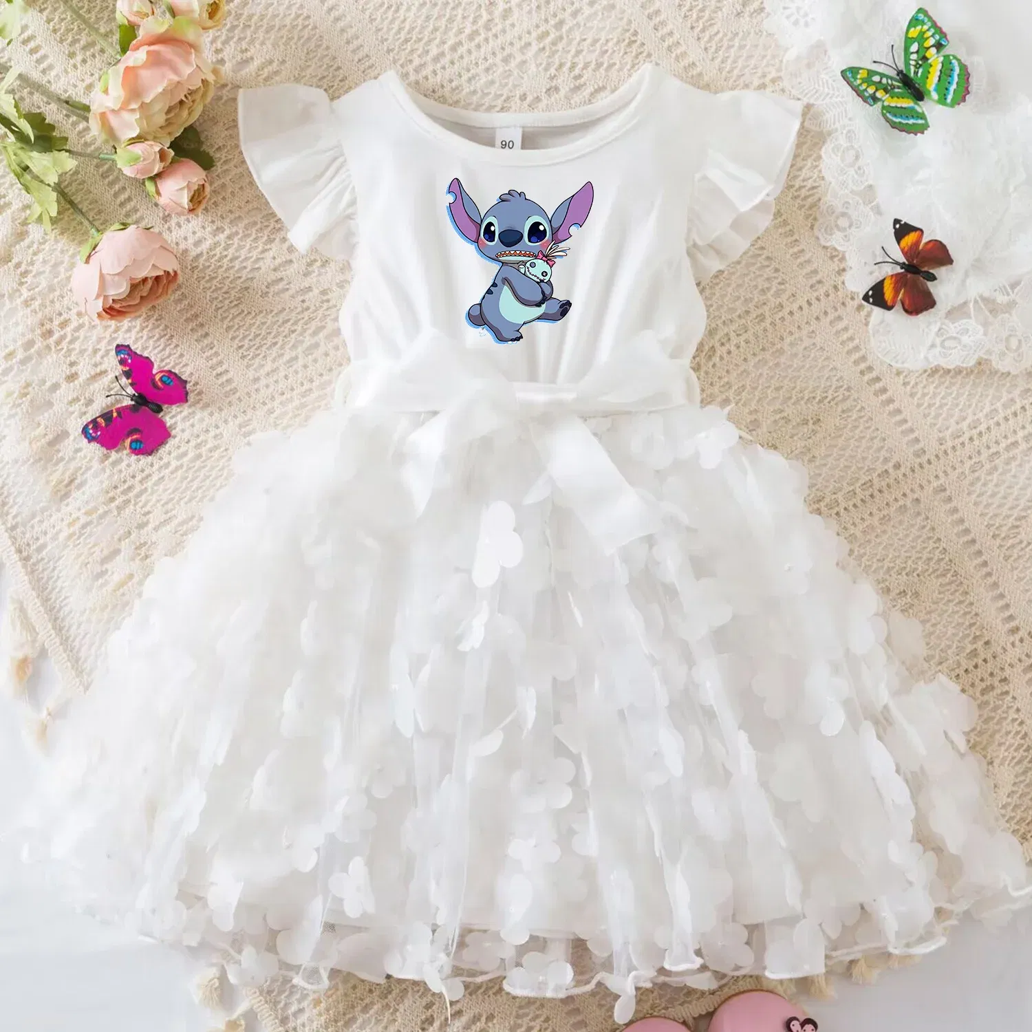 Color: Mint, Size: L - 3D Butterfly Cute Lilo Stitch Summer Dress for Kid's Casual Clothes Baby Girls Beautiful Princess Dress Party Dresses 2-6 Yrs