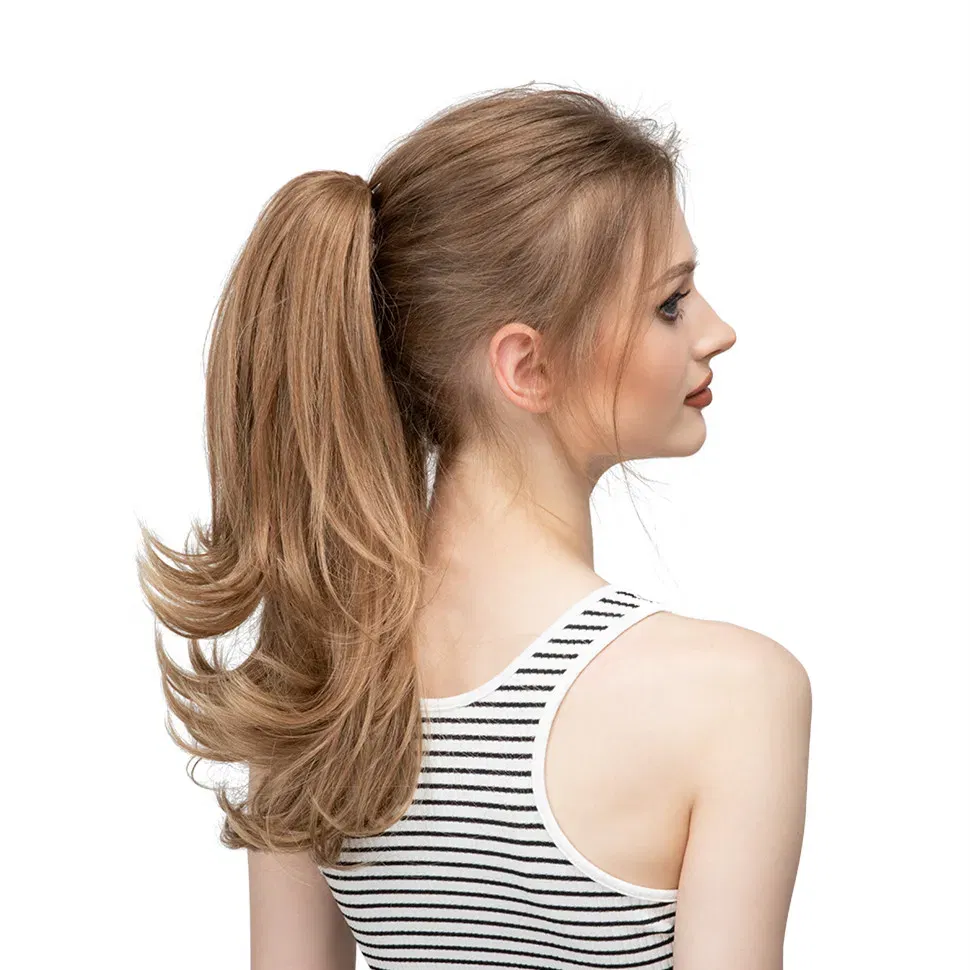 Color: T1B/613, Bulk Buy: 1pc, Stretched Length: 14inches - Synthetic Claw Clip In Ponytail Hair Extensions Wavy Hairpiece 14" Fake Blonde Black Hair False Pigtail With Elastic Band