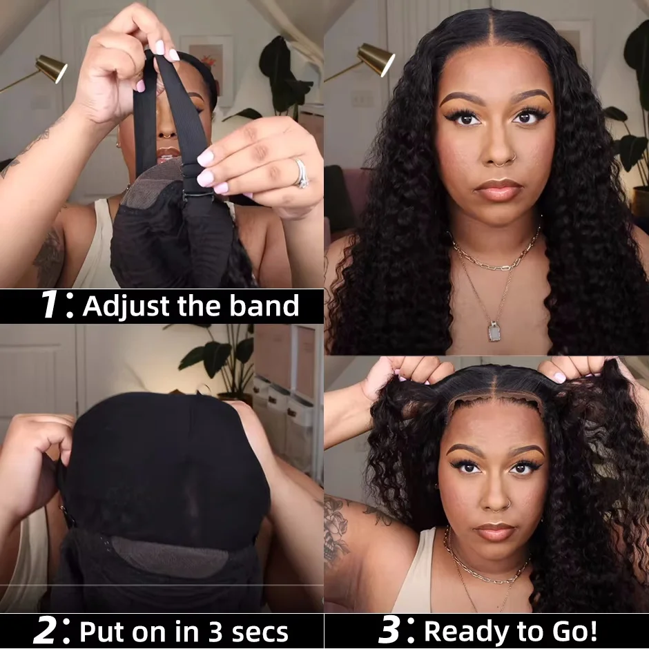 Hair Color: #4, Density: 170%, Ships From: CHINA, Stretched Length: 24inches - Glueless Wig Human Hair Ready To Wear Curly Wigs Human Hair Lace Frontal Wig Glueless Wig 100% Human Hair 5x5 Closure Wig