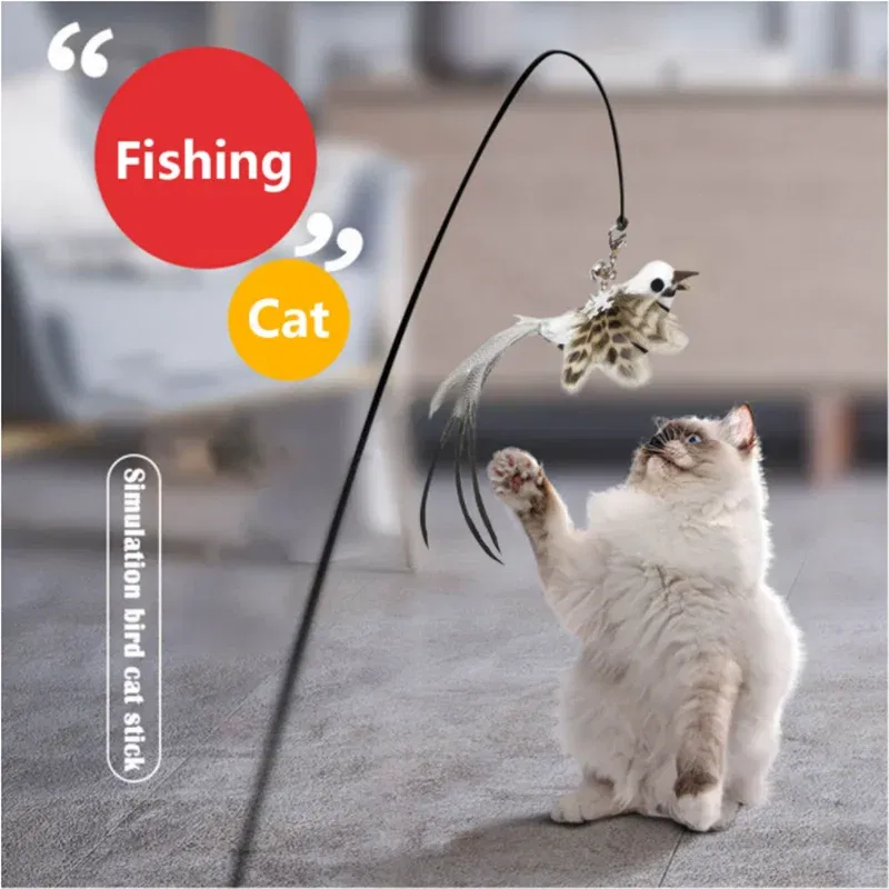Color: BLUE MIST, Ships From: CHINA - Simulation Bird Interactive Funny Cat Stick Toy Furry Feather Bird With Bell Sucker Cat Stick Toy Kitten Playing Pet Accessories