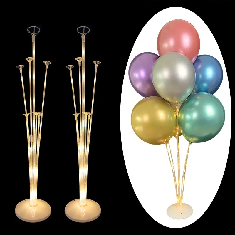 Color: Burgundy - 7Tubes Balloons Stand Balloon Holder Column Confetti Balloon Baby Shower Kids Birthday Party Wedding Decoration Supplies