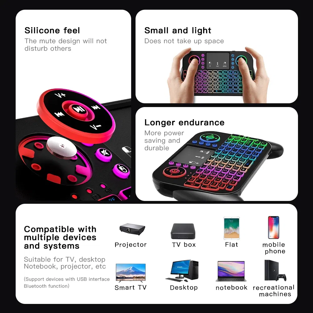 Axis Body: blue switch, Color: Blue - Mini Wireless Keyboard V8 7 Backlit 2.4G Bluetooth Air Mouse Remote Control Touchpad for Android TV Box