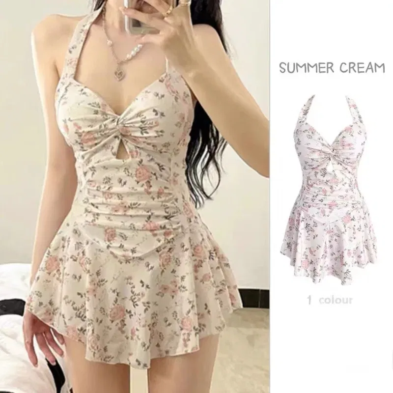 Color: black, Size: L - Women Korean Sexy One Piece Swimsuit Tummy Control Slimming High Waisted Bathing Suit Hot Spring Beachwear Elegant Swimsuit