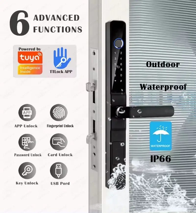 Color: Silver Pink, Ships From: CHINA - Tuya Smartlife WiFi Remote Control Waterproof Smart Lock Sliding Aluminum Door Digital Password Card Fingerprint Electronic Lock