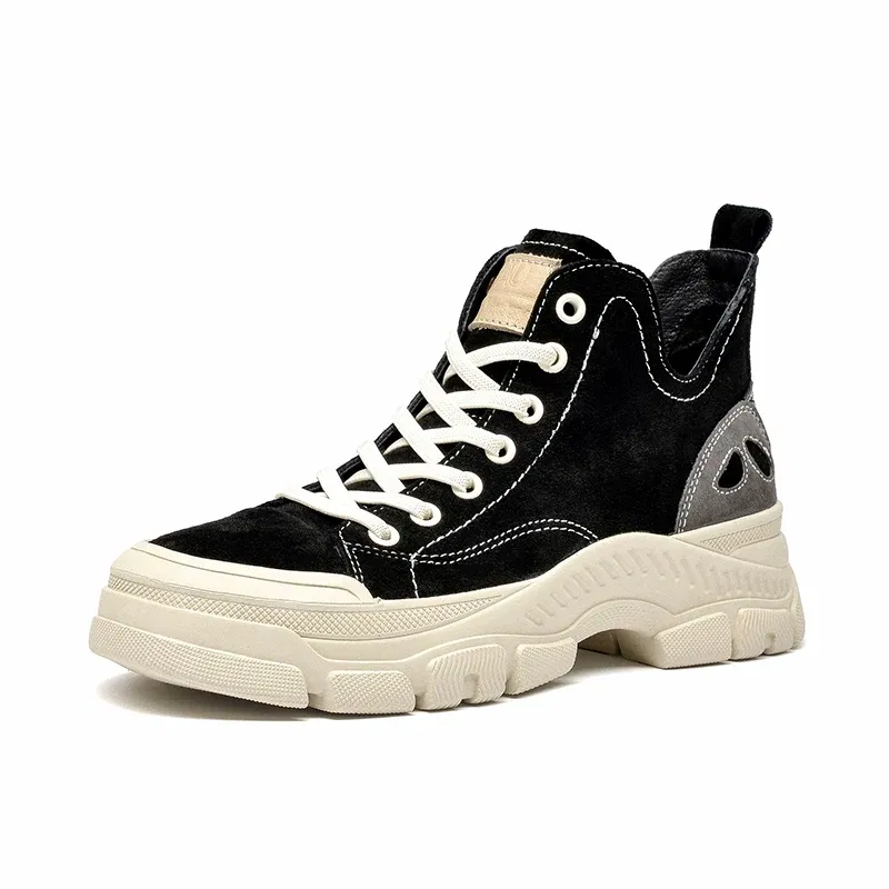 Color: black, Shoe Size: 9 - BeauToday Casual Sneakers Women Suede Leather Round Toe Lace-Free High Top Ladies Retro Fashion Flat Shoes Handmade 29575