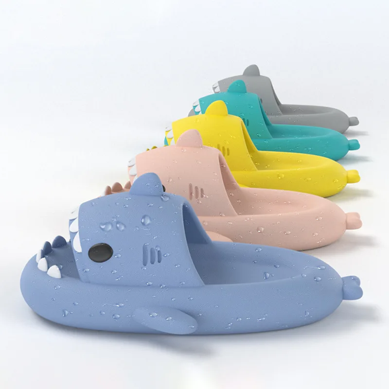 Color: GRAY, Shoe Size: 36.5 - Shark Slides Women Slippers Men Flip Flops Home Couple Kids Bathroom Flat Shoes Outdoor Beach Funny Sandals Men Slippers