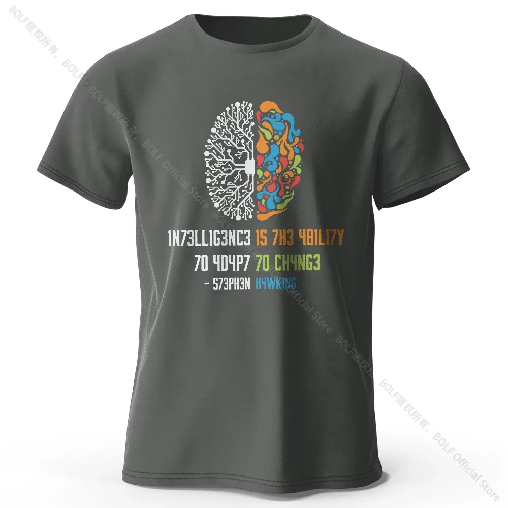 Color: Dark Grey, Size: XXXL - Funny Brain Power Printed 100% Cotton T-Shirt, Soft & Breathable Round Neck Short Sleeve Tee, Unisex Quirky Style