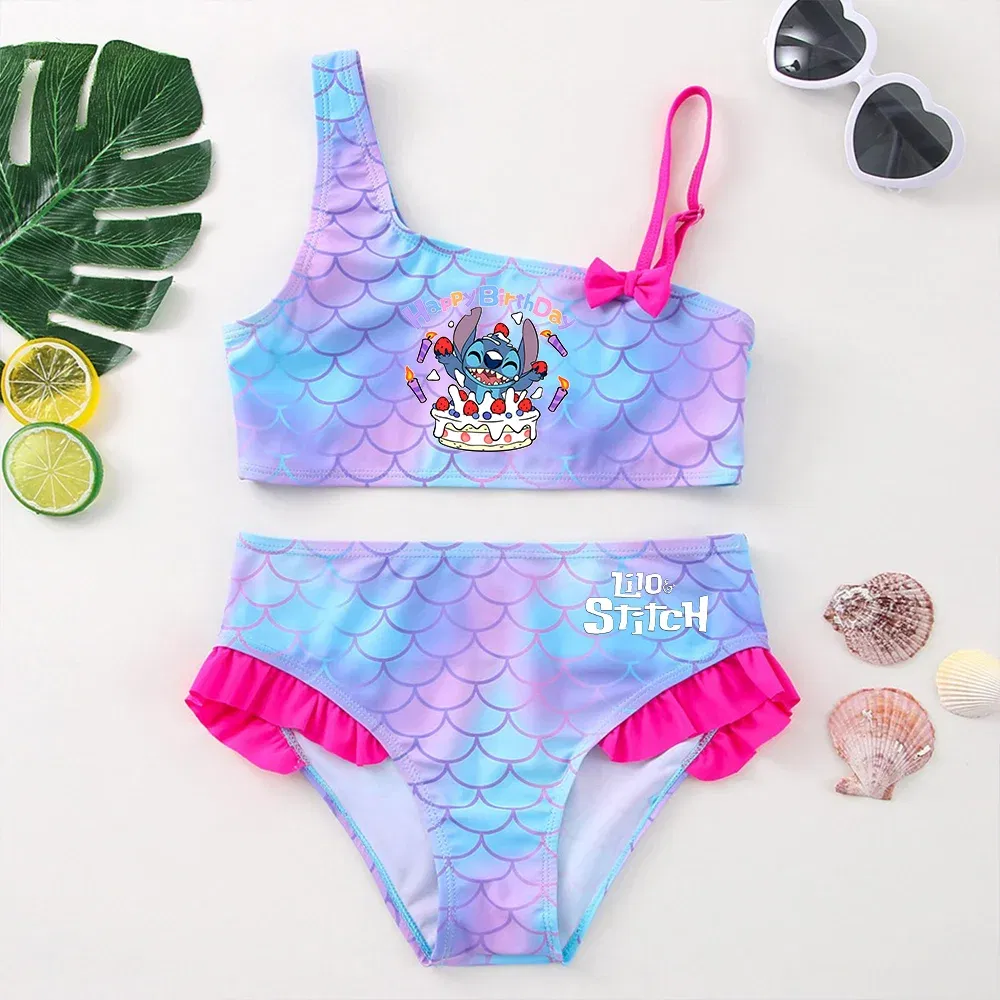 Color: Orange, Size: S - Lilo Stitch Girls Swimsuit One-Piece Bathing Suits Children's Dresses Summer Swimwear Beach Suit Kids Wear Fashion Mermaid Fish