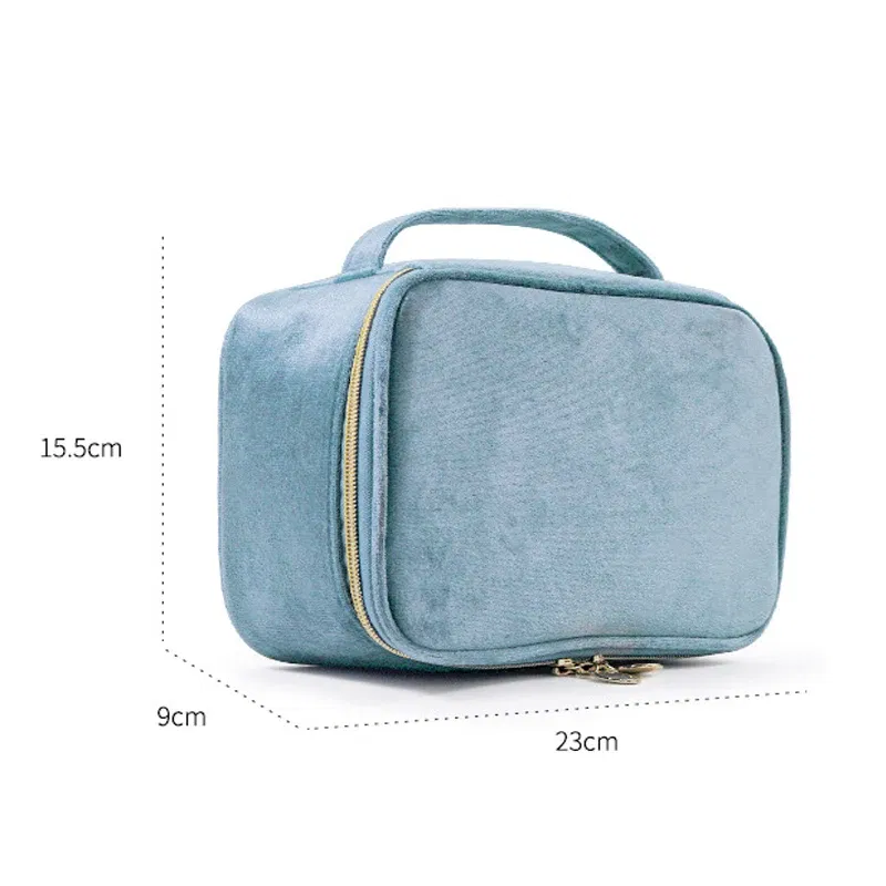 Color: black - Velvet Cosmetics Bag Top Handle Travel Large Capacity Brushes Suede Makeup Vanity Case Custom Initials Name Gift