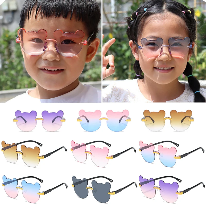 Lenses Color: Yellow - Hot Sale!Children Cute Cartoon Bear Shape Sunglasses Boy Girls Summer Anti-UV UV400 Rimless Sun Glasses Kids Outdoor Sun Glasses