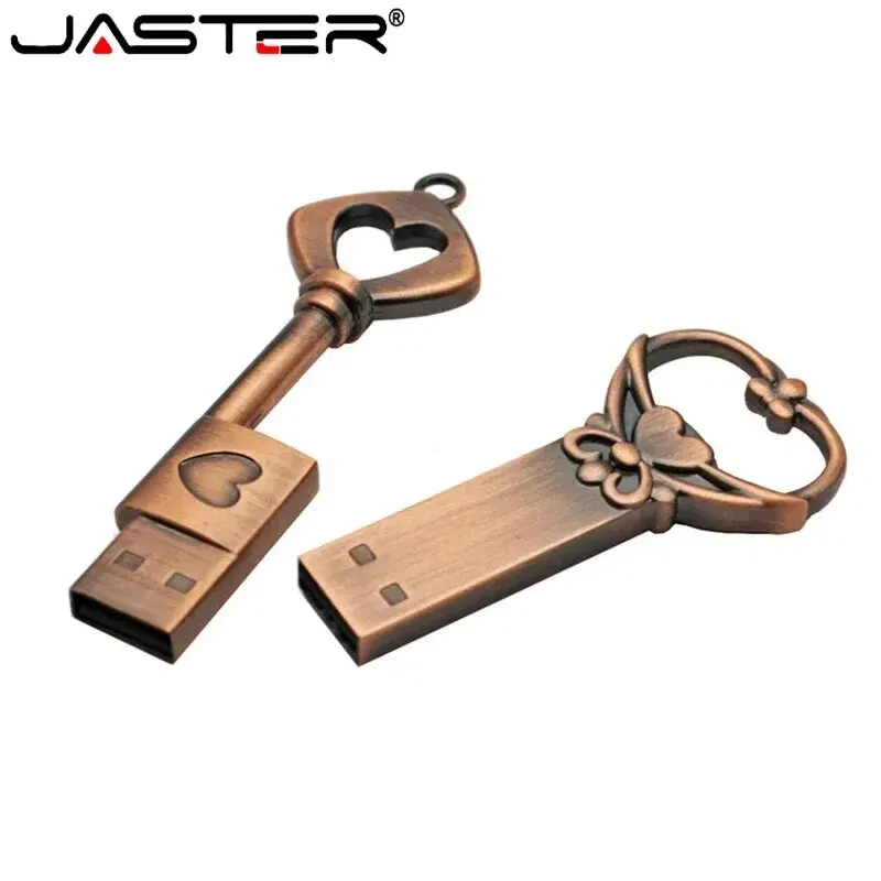 Capacity: 32GB, Color: WHITE - JASTER Copper Love Heart Shaped Key Usb Flash Drive Pendrive Pen Drive 32GB 64GB Metal Keys Memory Stick Creative Wedding Gift