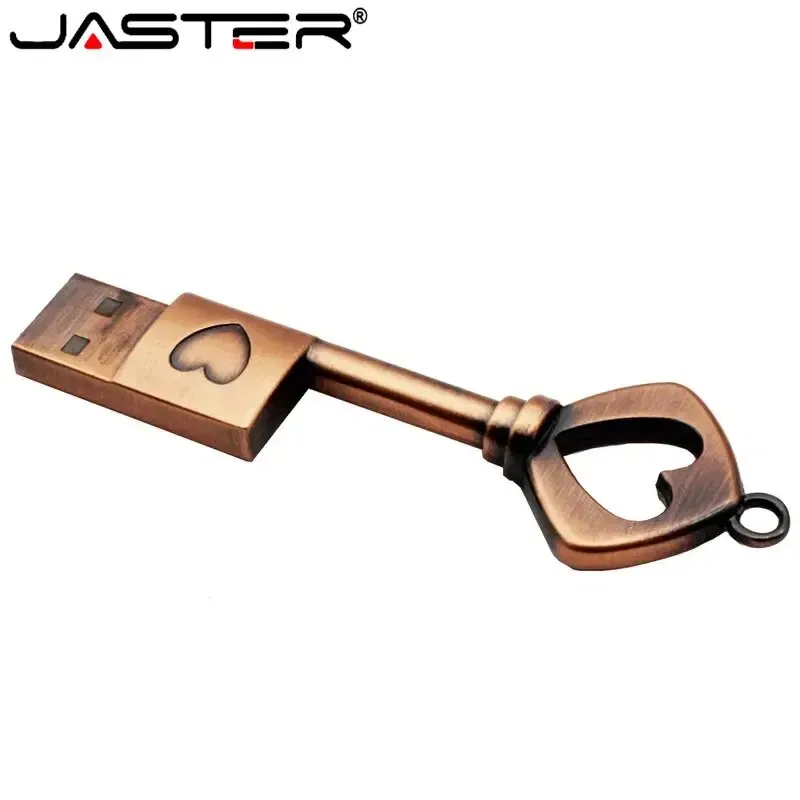 Capacity: 32GB, Color: WHITE - JASTER Copper Love Heart Shaped Key Usb Flash Drive Pendrive Pen Drive 32GB 64GB Metal Keys Memory Stick Creative Wedding Gift