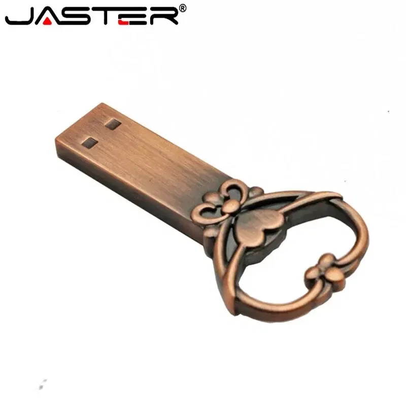Capacity: 32GB, Color: WHITE - JASTER Copper Love Heart Shaped Key Usb Flash Drive Pendrive Pen Drive 32GB 64GB Metal Keys Memory Stick Creative Wedding Gift