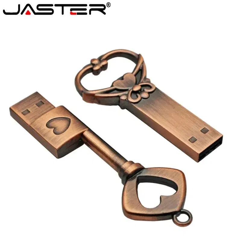 Capacity: 32GB, Color: WHITE - JASTER Copper Love Heart Shaped Key Usb Flash Drive Pendrive Pen Drive 32GB 64GB Metal Keys Memory Stick Creative Wedding Gift