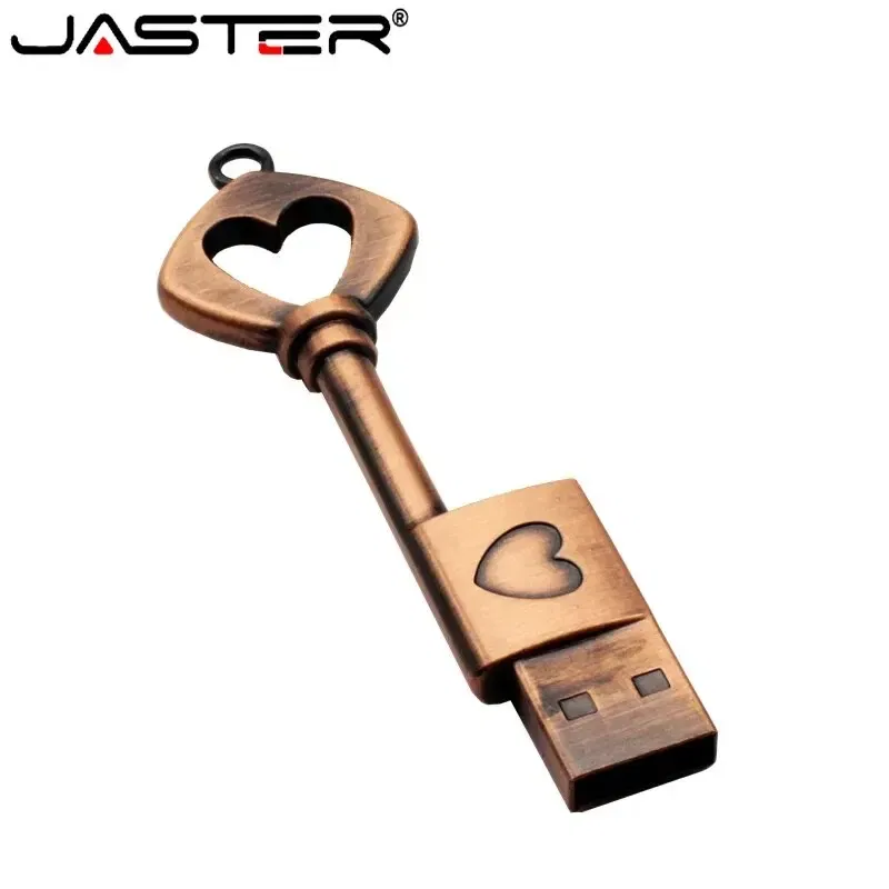 Capacity: 32GB, Color: WHITE - JASTER Copper Love Heart Shaped Key Usb Flash Drive Pendrive Pen Drive 32GB 64GB Metal Keys Memory Stick Creative Wedding Gift