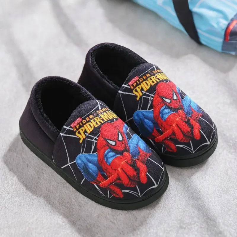 Color: SKY BLUE, Shoe Size: 18 - Children Cartoon Spider Print Cotton Slipper Soft Autumn Winter Warm Baby Boys Girl Indoor Home Bedroom Cotton Shoes Size 24-31