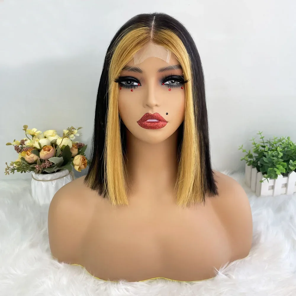 Hair Color: #16, Stretched Length: 8inches, Density: 100% - Vietname Super Double Drawn Straight Short Bob Wigs 2x6 Lace Closure Wig for Women 100% Human Hair Orange Candy Lace Closure Wig