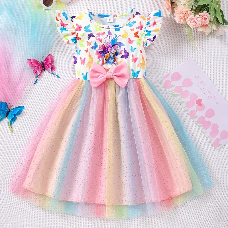 Color: Navy Blue?€ AE existing skus?‰, Size: One Size, Ships From: CHINA, Height: 158 - KPop Demon Hunter Christmas Princess Dress Girl Fashion Casual Autumn Butterfly Dress Wedding Birthday Party Dress Gift Clothes