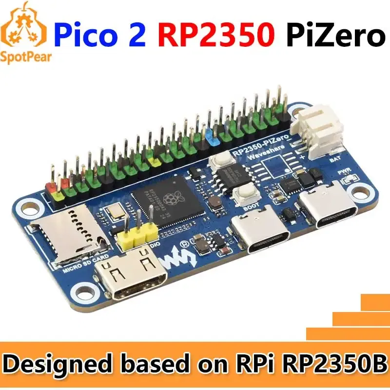 Color: WHITE - Waveshare RP2350-PiZero RP2040-PiZero Raspberry Pi Pico 2 RP2350B RP2350-PiZero Development Board PSRAM DVI For HDMI