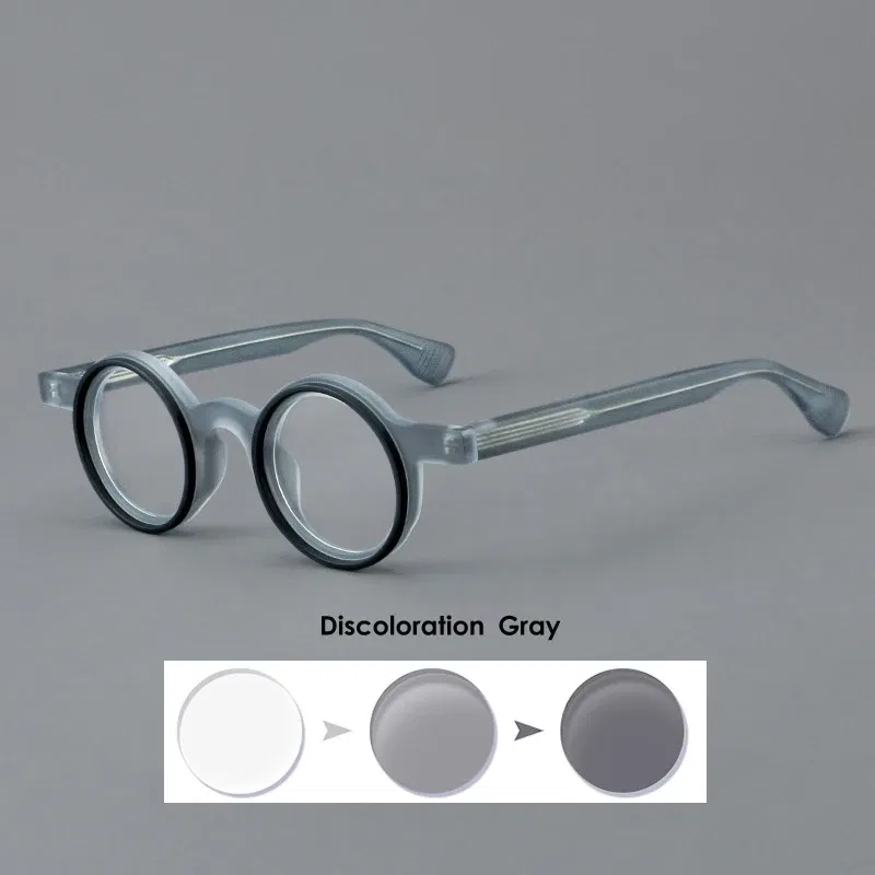Frame Color: Yellow, Eye Prescription: +450 - VCKA Round Acetate Photochromic Reading Glasses Frame Men Prescription Anti-blue Eyeglasses Women Custom Eyewear +0.50 to+6.0