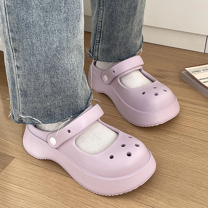 Color: Pink, Shoe Size: 37 - Summer Women Slippers Fashion Thick Bottom Hole Shoes EVA Slippers Anti Slip Baotou Slippers Outdoor Beach Sandals Slippers