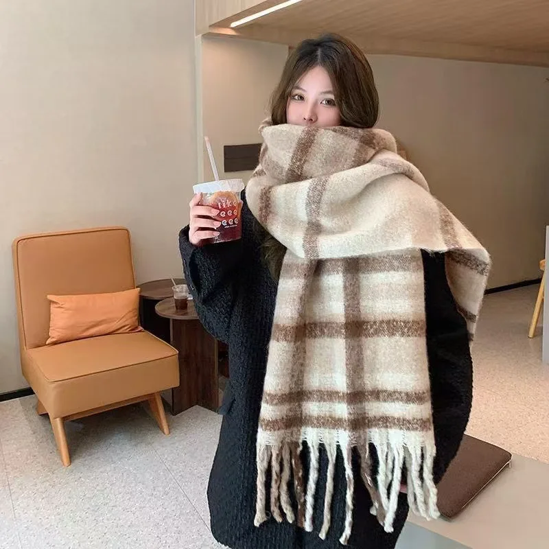 Color: Brown, Size: XXS - 2025 Hot  Luxury Winter Thick Warm Scarf Women Cashmere Shawl and Wraps Pashmina Neckerchief Bufanda Female Long Tessel Echarpe
