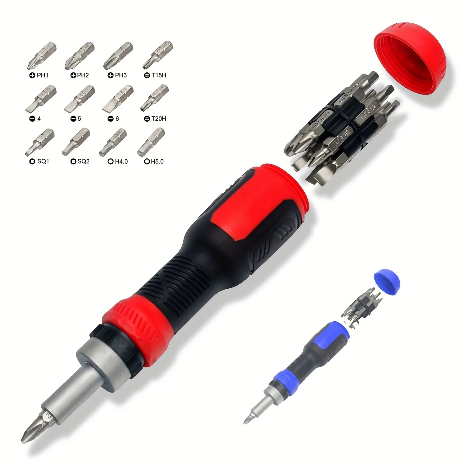 Color: Blue, Ships From: CHINA - 13-in-1 Ratchet Screwdriver Set with Torx Safety, Flat Head, Phillips, Hex, Square, and 1/4" Nut Screwdrivers - All-in-One Repai