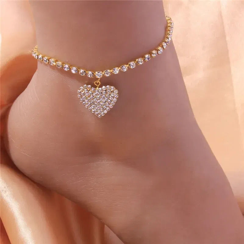 Metal Color: Light Yellow Gold Color - Adjustable Heart Shap Pendant Chain Women's Anklets Silver Gold Color Luxury Bracelet on Leg Accessories Party Fashion Jewelry