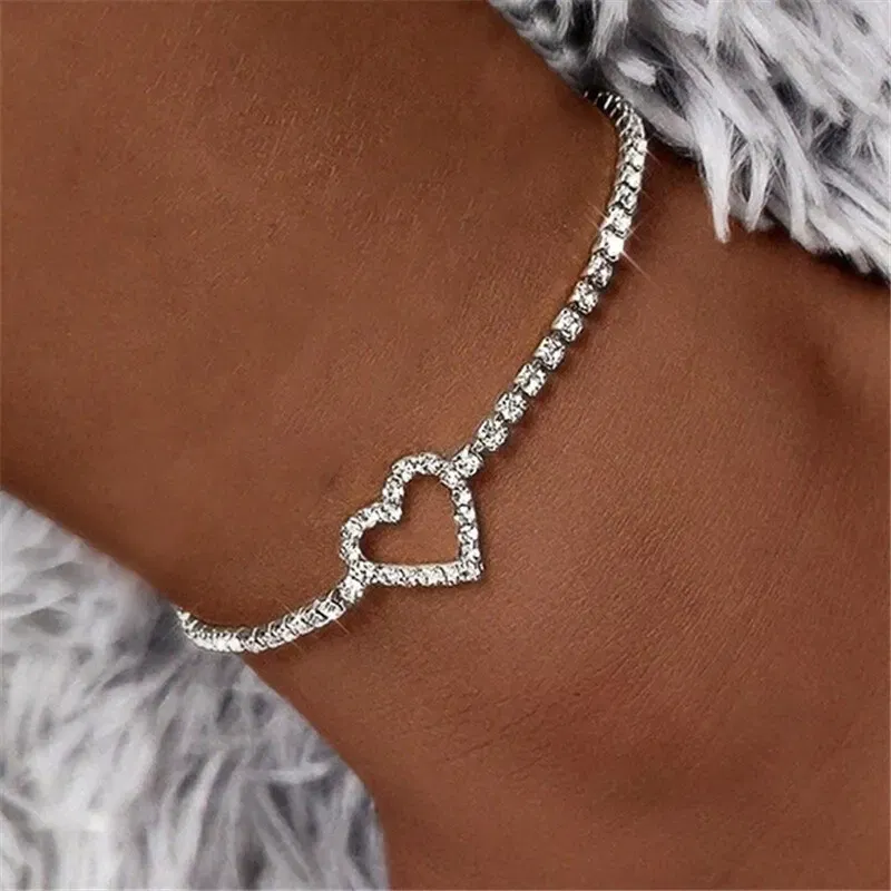 Metal Color: Light Yellow Gold Color - Adjustable Heart Shap Pendant Chain Women's Anklets Silver Gold Color Luxury Bracelet on Leg Accessories Party Fashion Jewelry