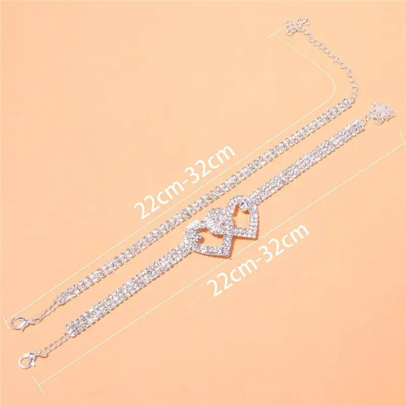 Metal Color: Light Yellow Gold Color - Adjustable Heart Shap Pendant Chain Women's Anklets Silver Gold Color Luxury Bracelet on Leg Accessories Party Fashion Jewelry