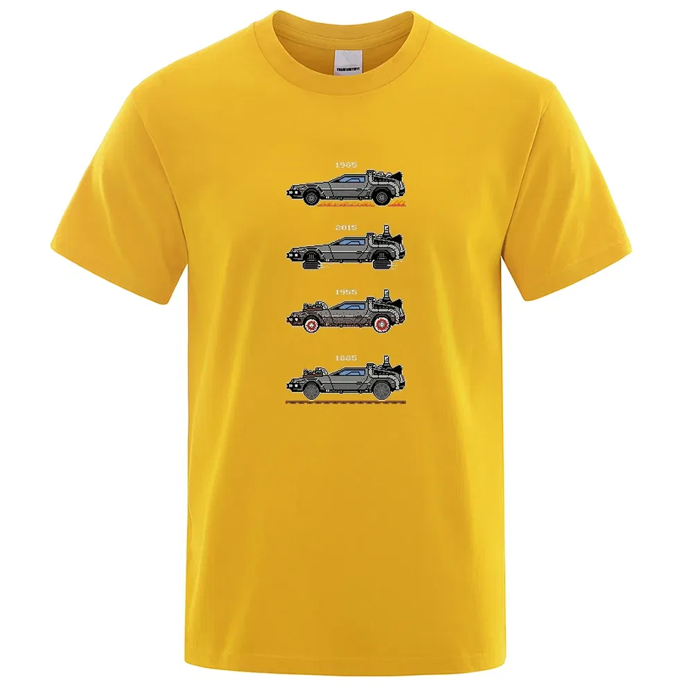 Color: Khaki, Size: XXL - Retro Style Back To The Future Print Funny Tshirts Men Women Cotton T-Shirts Oversized Loose Tee Clothes Harajuku O-Neck Tops