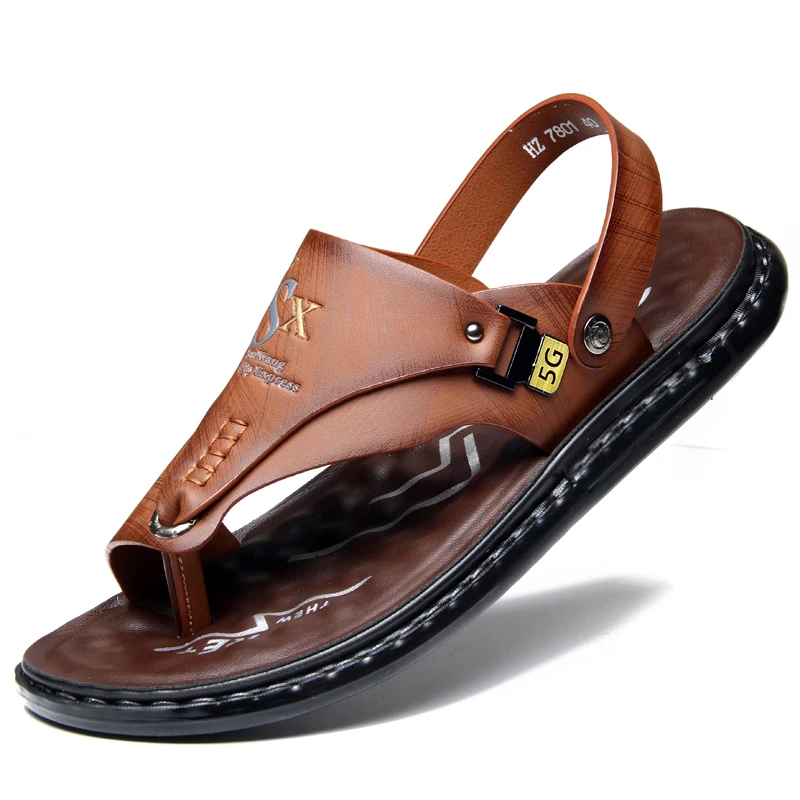 Color: Dark Khaki, Shoe Size: 45 - Outdoor Summer Men's Sandals Summer  Office  Shoes Non-Slip Mens Casual Sandalis Black
