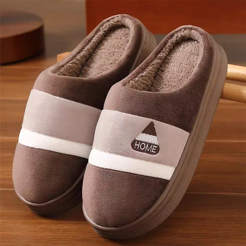 Color: Lavender, Shoe Size: 44-45 - New Men Big Size 48 49 Winter Warm Slippers Women Soft Plush Furry Shoes Casual Flats Home Couples Bedroom Anti-Slip Slides