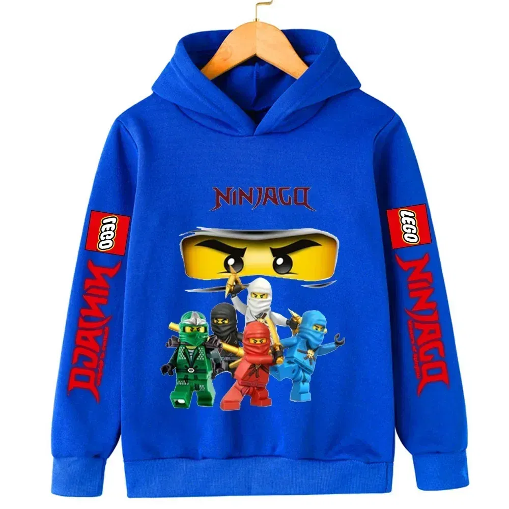 Color: SKY BLUE, Kid Size: 13 - Lego Phantom Ninja Cartoon Children's Hooded Hoodies Casual Sports Sweatshirt 3-13 Year Old Boy Kid Baby Girls Clothes Pullover