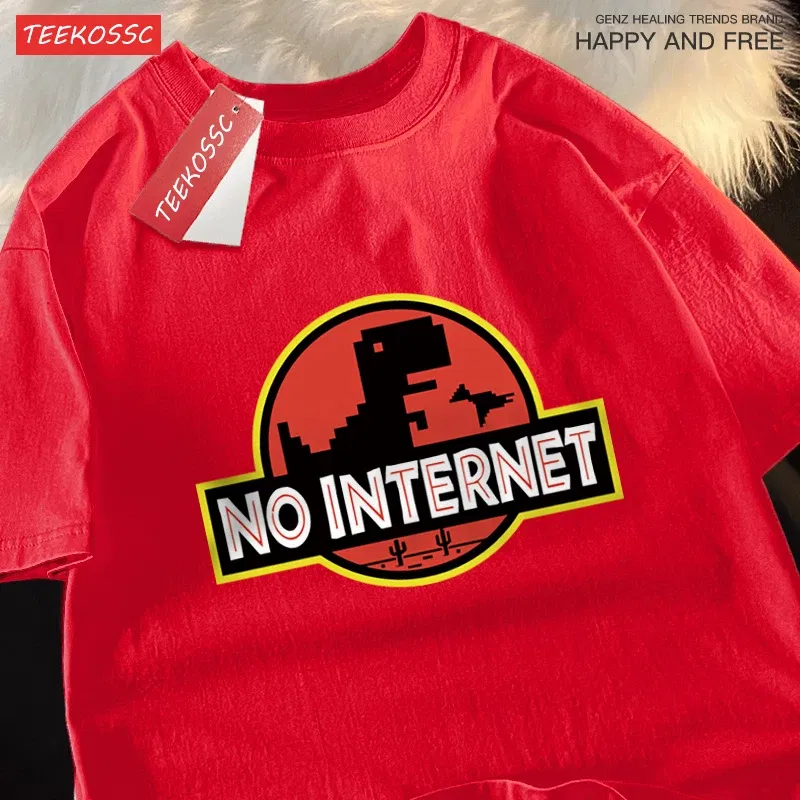 Color: black, Size: L - No Internet Fun Little Dinosaur Short Sleeve Mens Cartoons Cotton Tshirt Summer High Quality Clothing Fashion Oversize T-Shirts