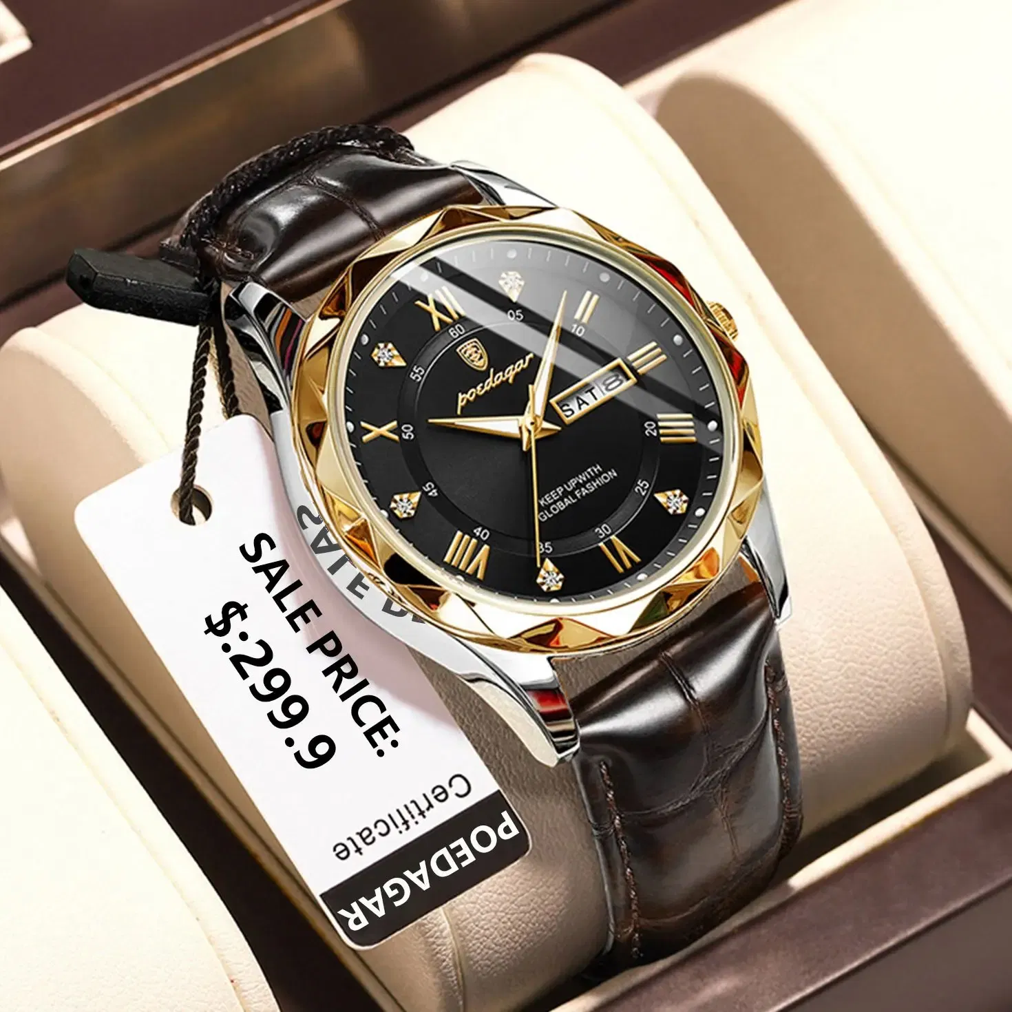 Color: Red - POEDAGAR Luxury Business Man Wristwatch Waterproof Luminous Date Week Men Watch For Men Quartz Clock Leather Men's Watches reloj