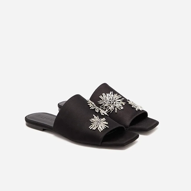 Color: black, Shoe Size: 38 - Women's Summer Shoes Natural Sude Sandals Ladies Genuine Leather Green Black Sandals Fashion Women's Shoes Outer Wear Slippers