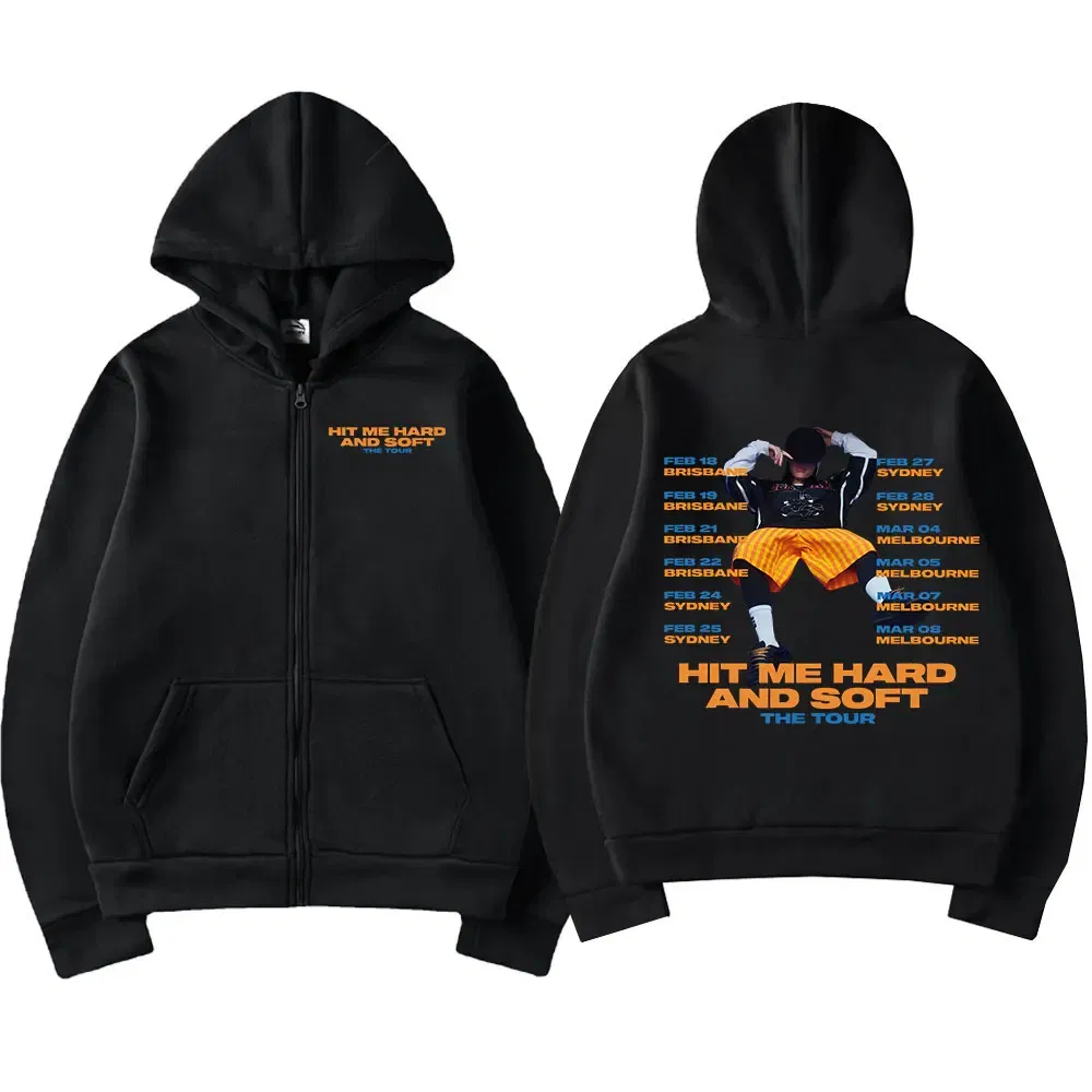 Color: Yellow, Size: XXXL - Hit Me Hard and Soft 2025 Tour Zipper Hoodies Men Women Harajuku Pullovers Fashion Hip Hop Zip Up Sweatshirts Jackets Fans Gift